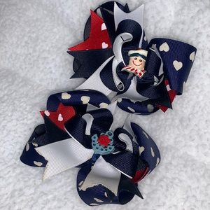 2 Nautical Blue & White Hairbows Custom Made